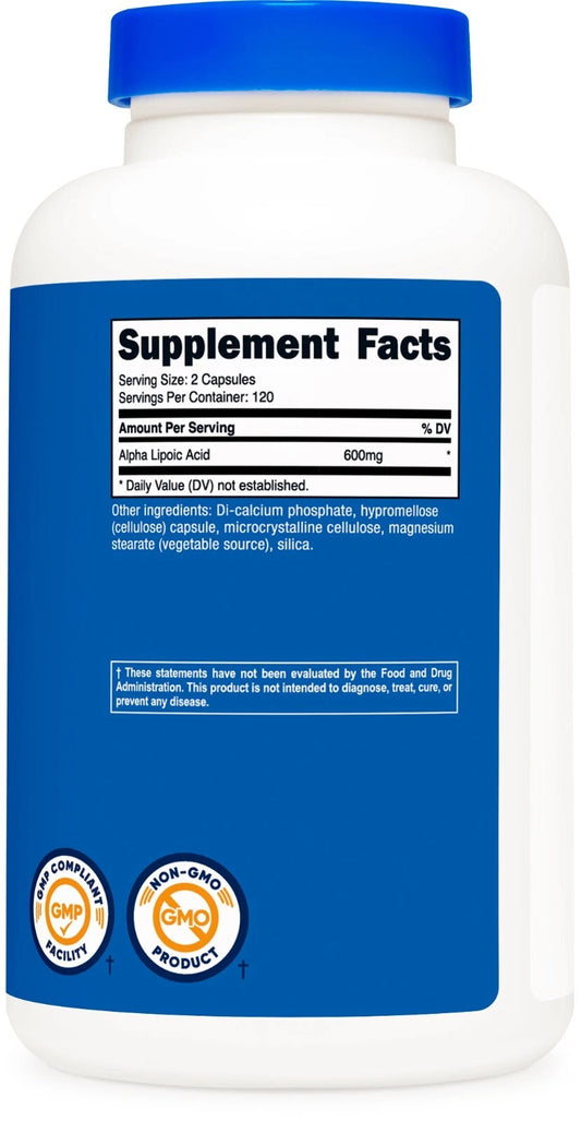 Nutricost Kwas alfa-liponowy 600mg – 240 kapsułek | Silny antyoksydant | Bez GMO, bezglutenowy
