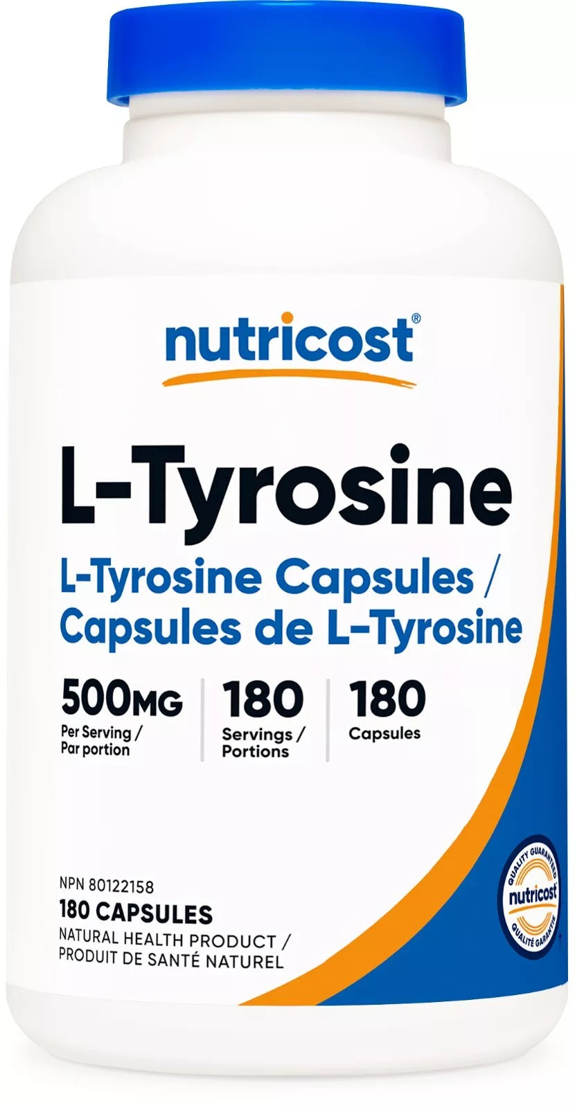 Nutricost L-Tyrozyna 500mg – 180 kapsułek | Kuracja na 6 miesięcy | Bez GMO i bezglutenowy