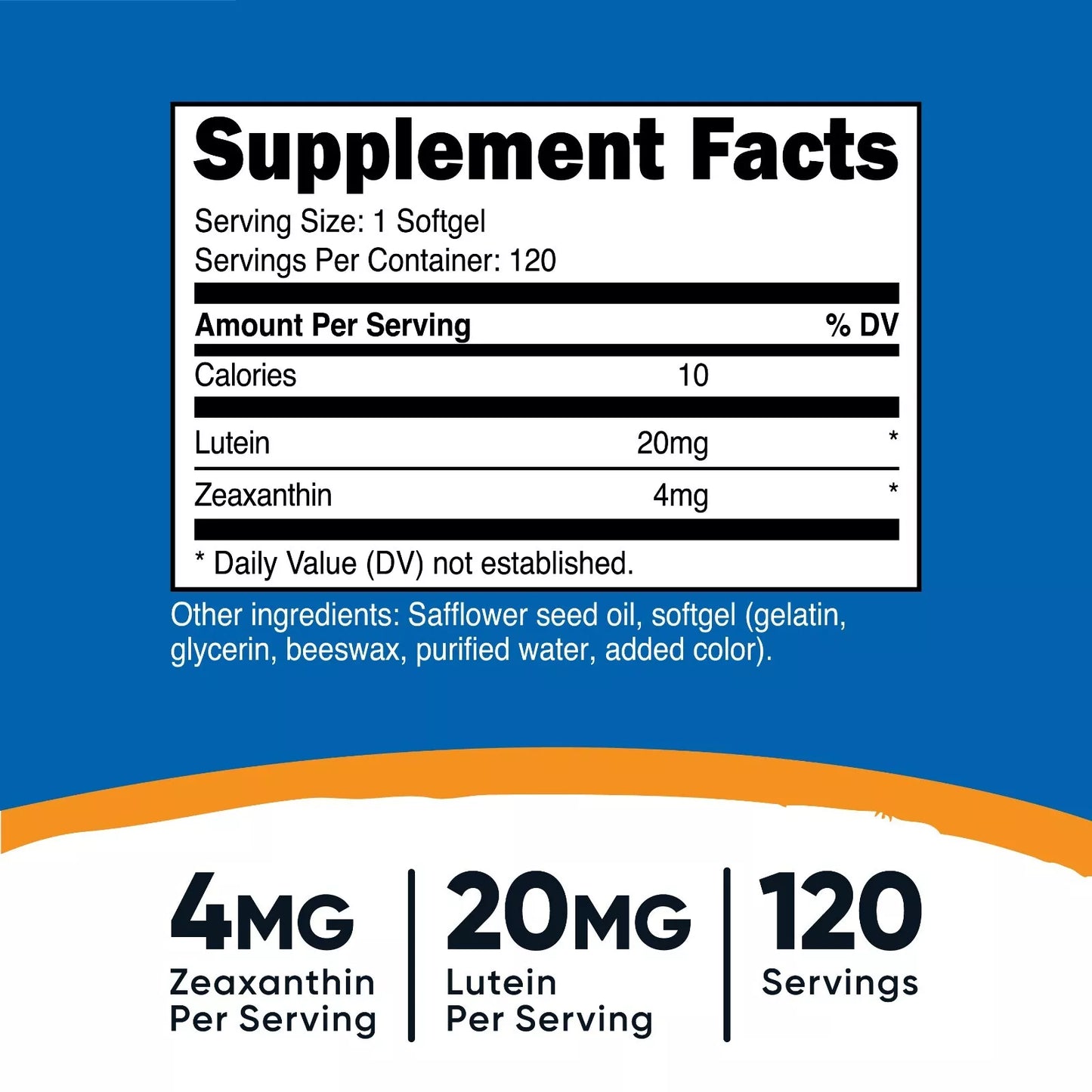 Nutricost Zeaksantyna + Luteina 20mg – 120 kapsułek | Bez GMO, bezglutenowy, wegański