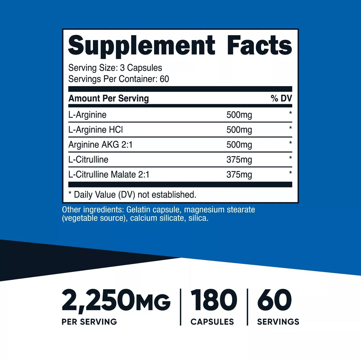 Nutricost Nitric Oxide Booster 750 mg, 180 kapsułek, 60 porcji