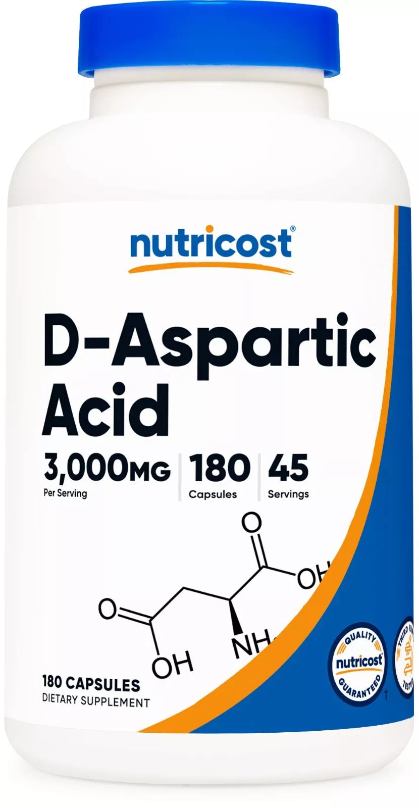 Nutricost Kwas D-asparaginowy DAA 3000mg – 180 kapsułek | Aminokwas | Bez GMO i glutenu