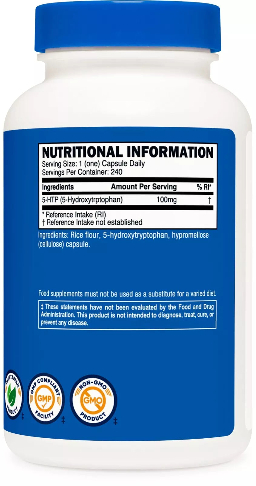 Nutricost 5-HTP 100 mg, 240 kapsułek (5-hydroksytryptofan ) - bezglutenowy, bez GMO