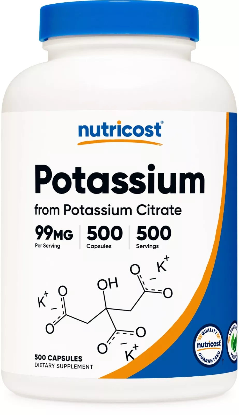 Nutricost Cytrynian Potasu 99mg – 500 kapsułek | Minerał | Bez GMO i glutenu