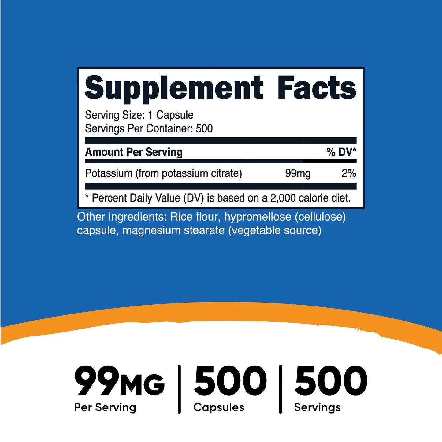 Nutricost Cytrynian Potasu 99mg – 500 kapsułek | Minerał | Bez GMO i glutenu