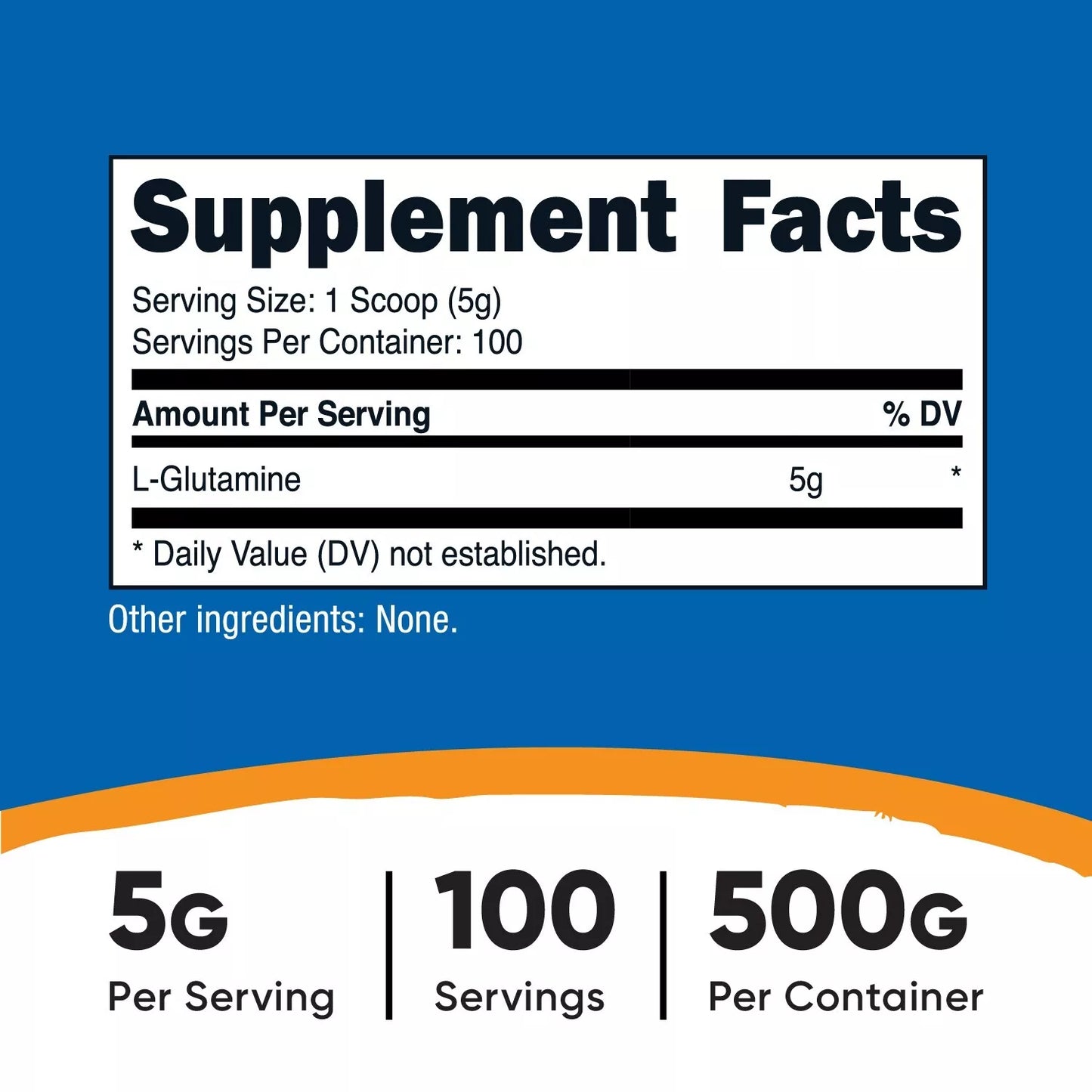 Nutricost L-Glutamina 500g – Czysty proszek | 100 porcji | Bez GMO i glutenu