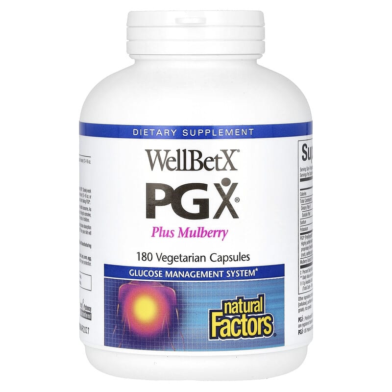Natural Factors WellBetX PGX + Morwa – 180 kapsułek | Kontrola poziomu cukru | Wegańskie, bez GMO, bezglutenowe