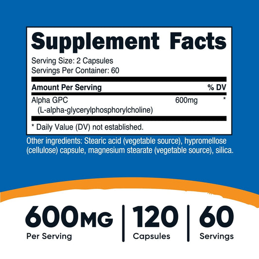 Nutricost Alpha GPC 600mg – Wsparcie mózgu, 120 kapsułek