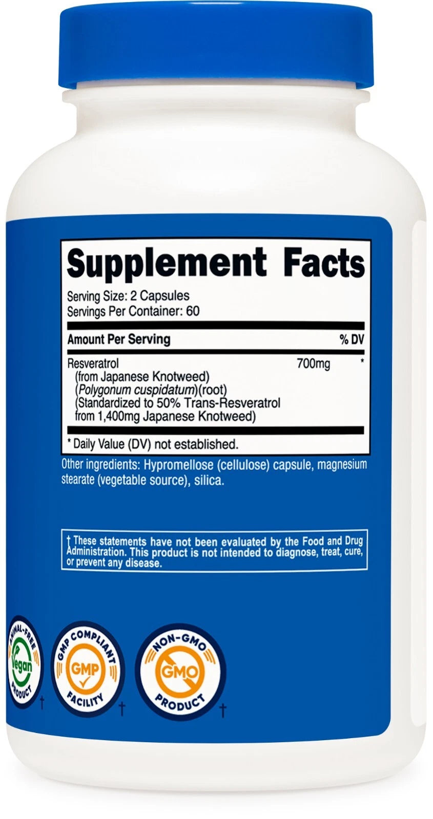 Nutricost Resveratrol 700mg – 120 kapsułek | Wegański, bez GMO, bezglutenowy