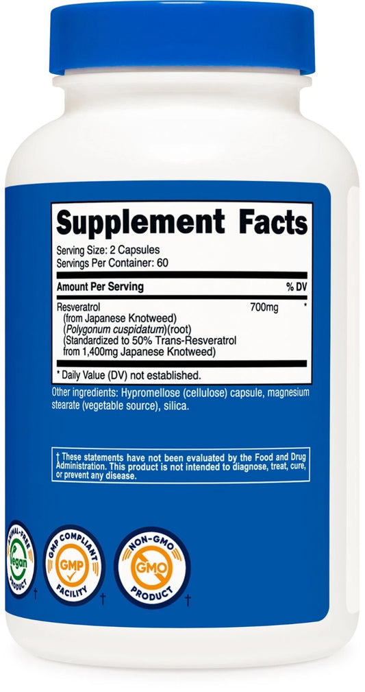 Nutricost Resveratrol 700mg – 120 Capsules | Vegan, GMO-free, Gluten-free