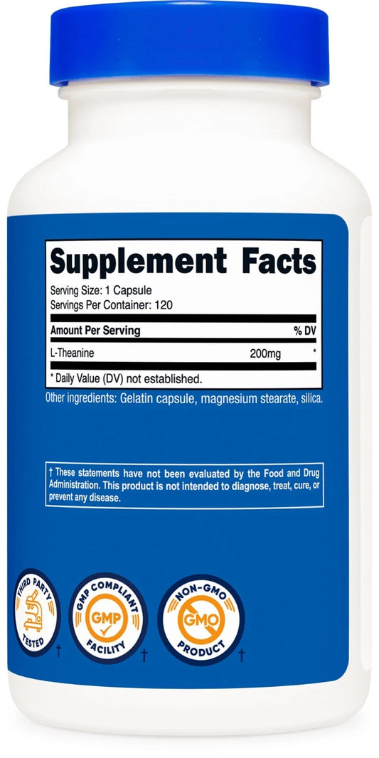 Nutricost L-Theanine 200mg – 120 capsules | Natural relaxation | GMO-free, gluten-free