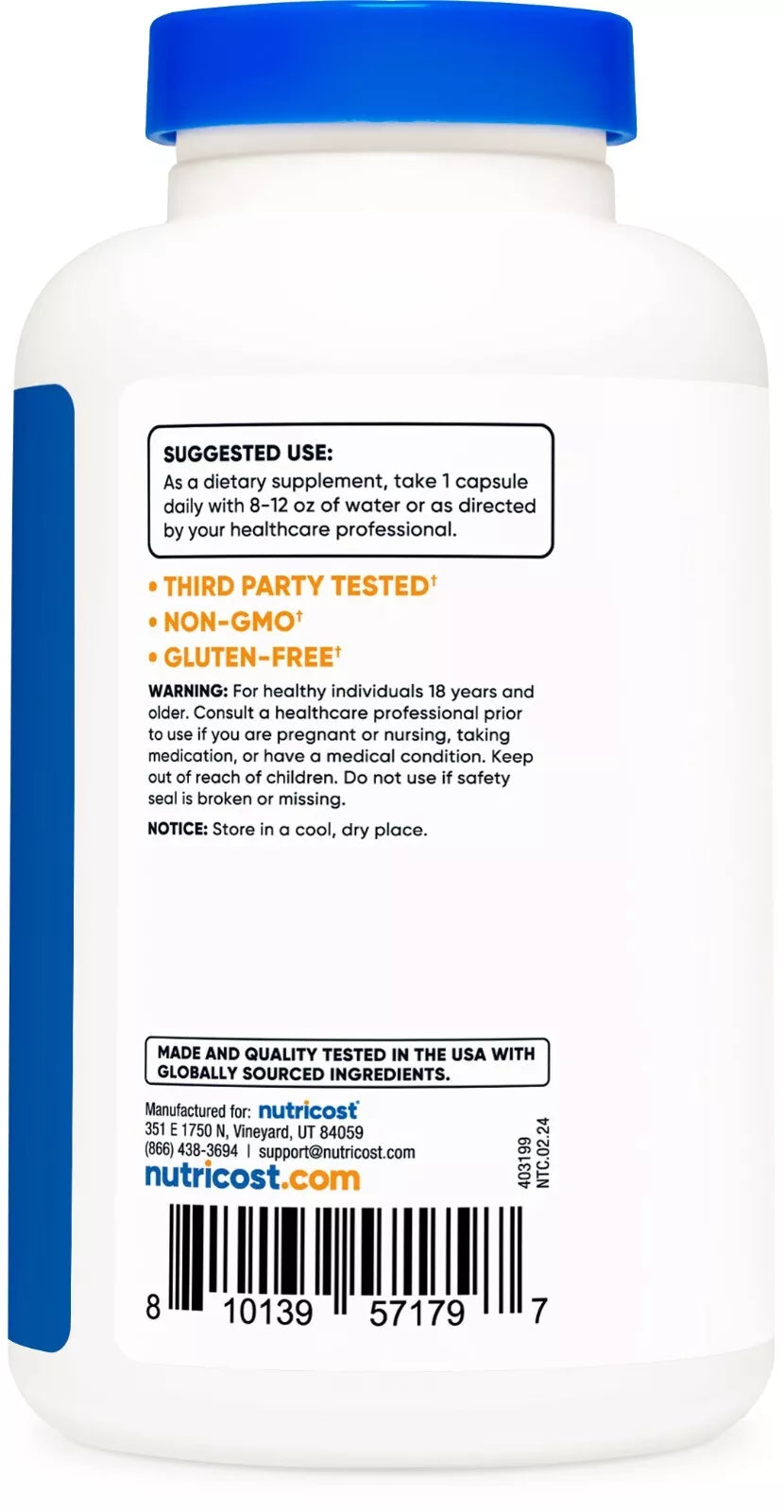 Nutricost L-Arginina + L-Ornityna 750mg – 180 kapsułek | Aminokwasy | Bez GMO, bezglutenowy