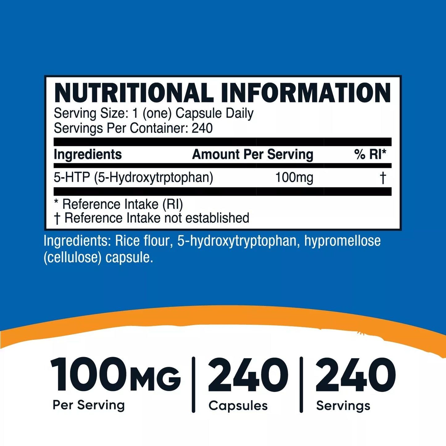 Nutricost 5-HTP 100 mg, 240 kapsułek (5-hydroksytryptofan ) - bezglutenowy, bez GMO