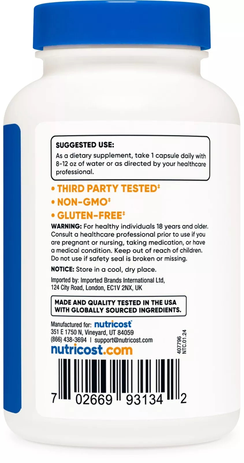 Nutricost 5-HTP 100 mg, 240 kapsułek (5-hydroksytryptofan ) - bezglutenowy, bez GMO