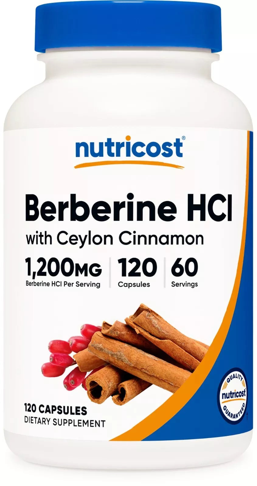 Nutricost Berberyna HCl + Cynamon Cejloński – 120 kapsułek | Naturalne wsparcie metabolizmu i poziomu cukru | Wegańskie, bez GMO i bez glutenu