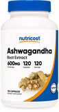 Nutricost Ashwagandha 600mg – 120 kapsułek | Naturalne wsparcie dla stresu, snu i energii | Bez GMO i glutenu