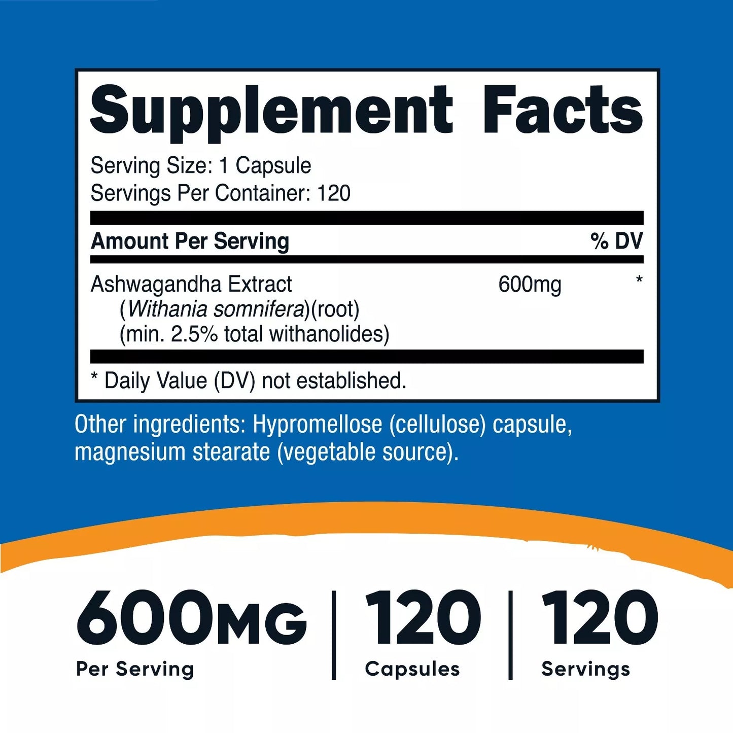Nutricost Ashwagandha 600mg – 120 kapsułek | Naturalne wsparcie dla stresu, snu i energii | Bez GMO i glutenu