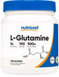 Nutricost L-Glutamina 500g – Czysty proszek | 100 porcji | Bez GMO i glutenu