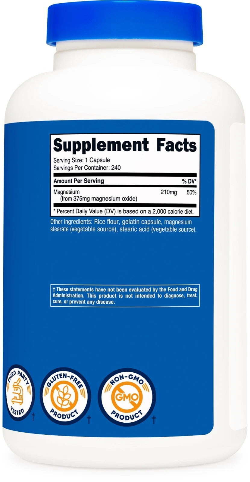 Nutricost Magnez Tlenek 375 mg – 240 kapsułek | Wysoka dawka, czysta forma | Bez GMO, bezglutenowy